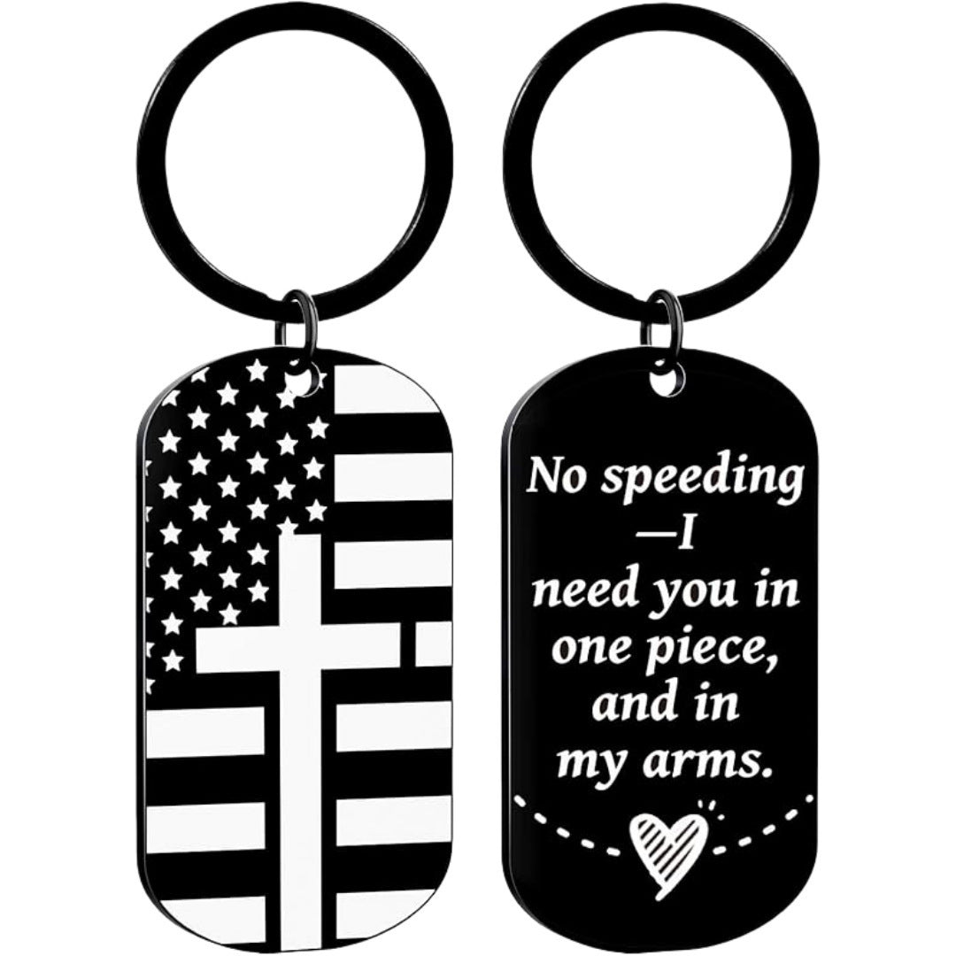 Wholesale Trendy Military Style Round Stainless Steel Keychain With Safety Driving Message Car Key Accessory Gift