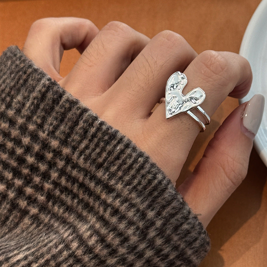 Wholesale Hammer Pattern Love Ring Geometric Lava Personality Irregular Pleated Open Ring