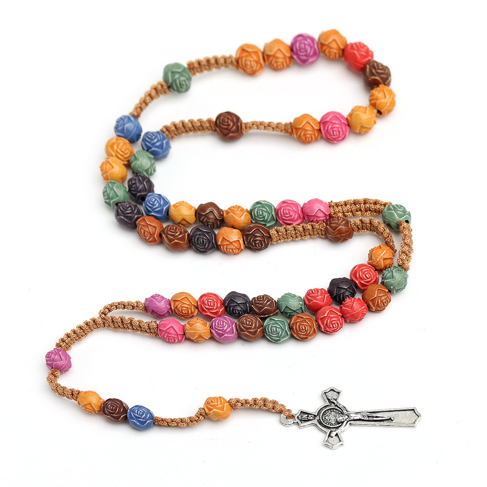 Wholesale Colorful Seven Bitter Rosary Cross Rosary Beads Necklace Handmade ACC-NE-Chengz003