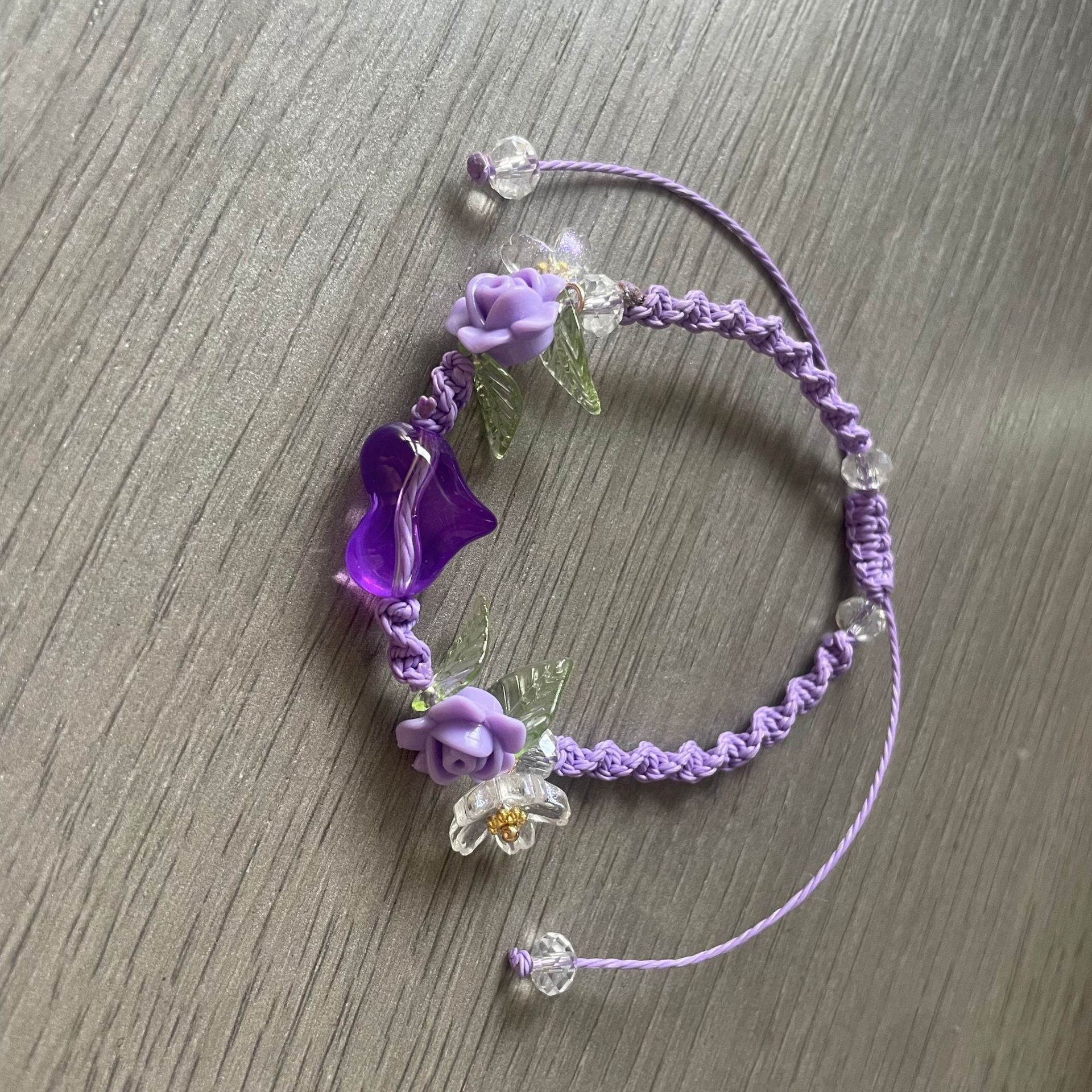 Wholesale Shell Flower Design Adjustable Bracelet Handwoven Purple Resin Retro Chic Women S Jewelry Accessory