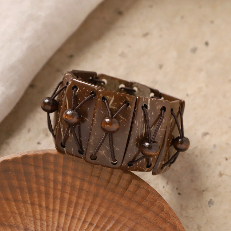 Wholesale Bohemian Retro nut Shell Bracelet Niche Stylish Ethnic Style Brown Coffee Beaded Bracelet Holiday Style Women' s Bracelet