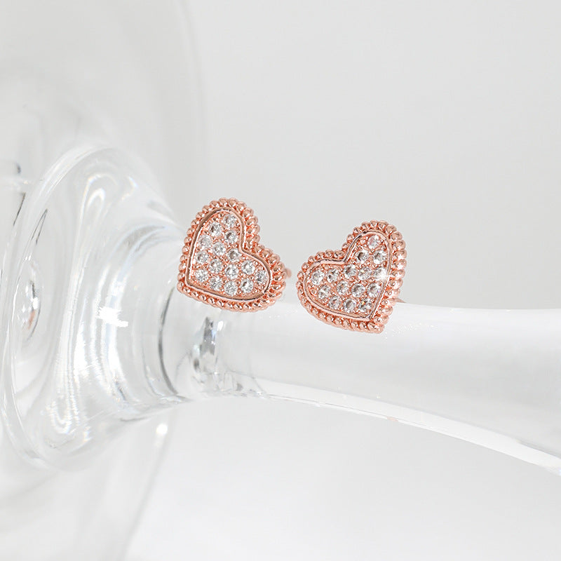 Wholesale Rose Gold Light Luxury  Peach Heart Earrings