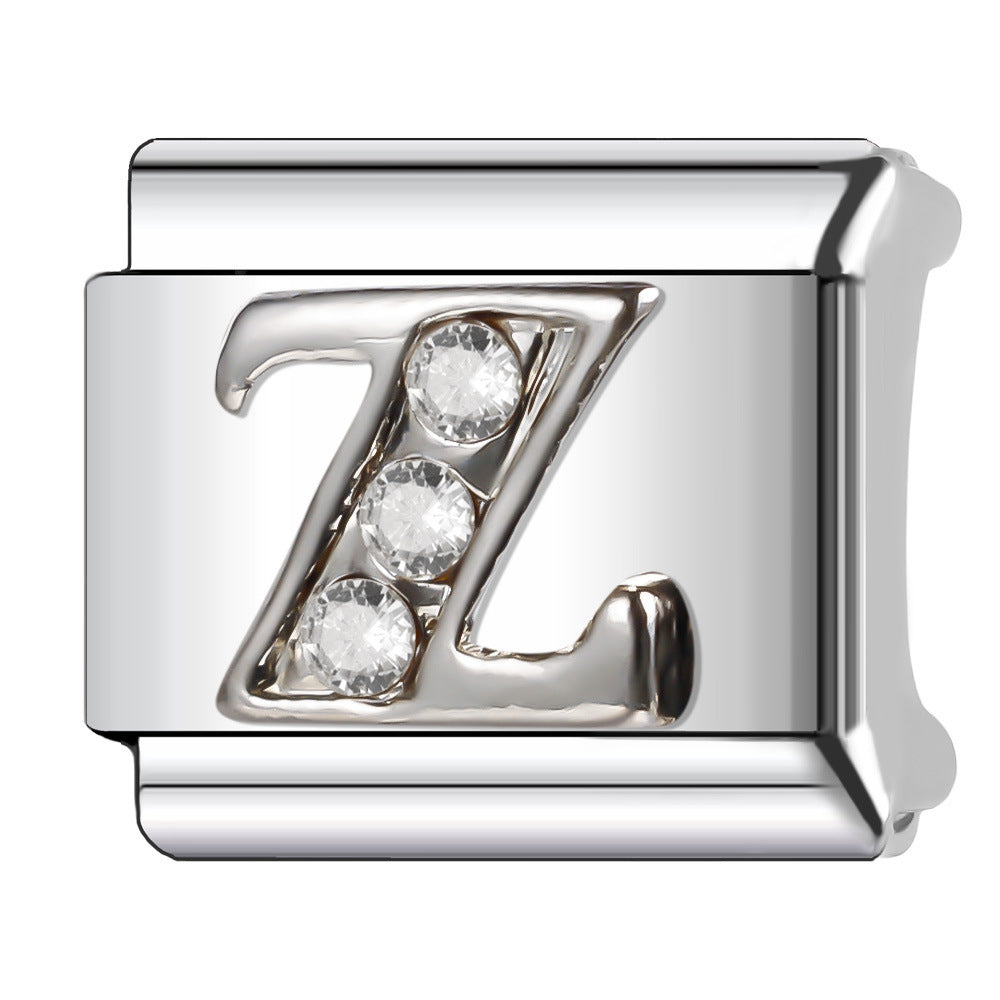 Wholesale Italian Charm Bracelet 9mm DIY Diamond English Letter   Creative Stainless Steel Composable Bracelet