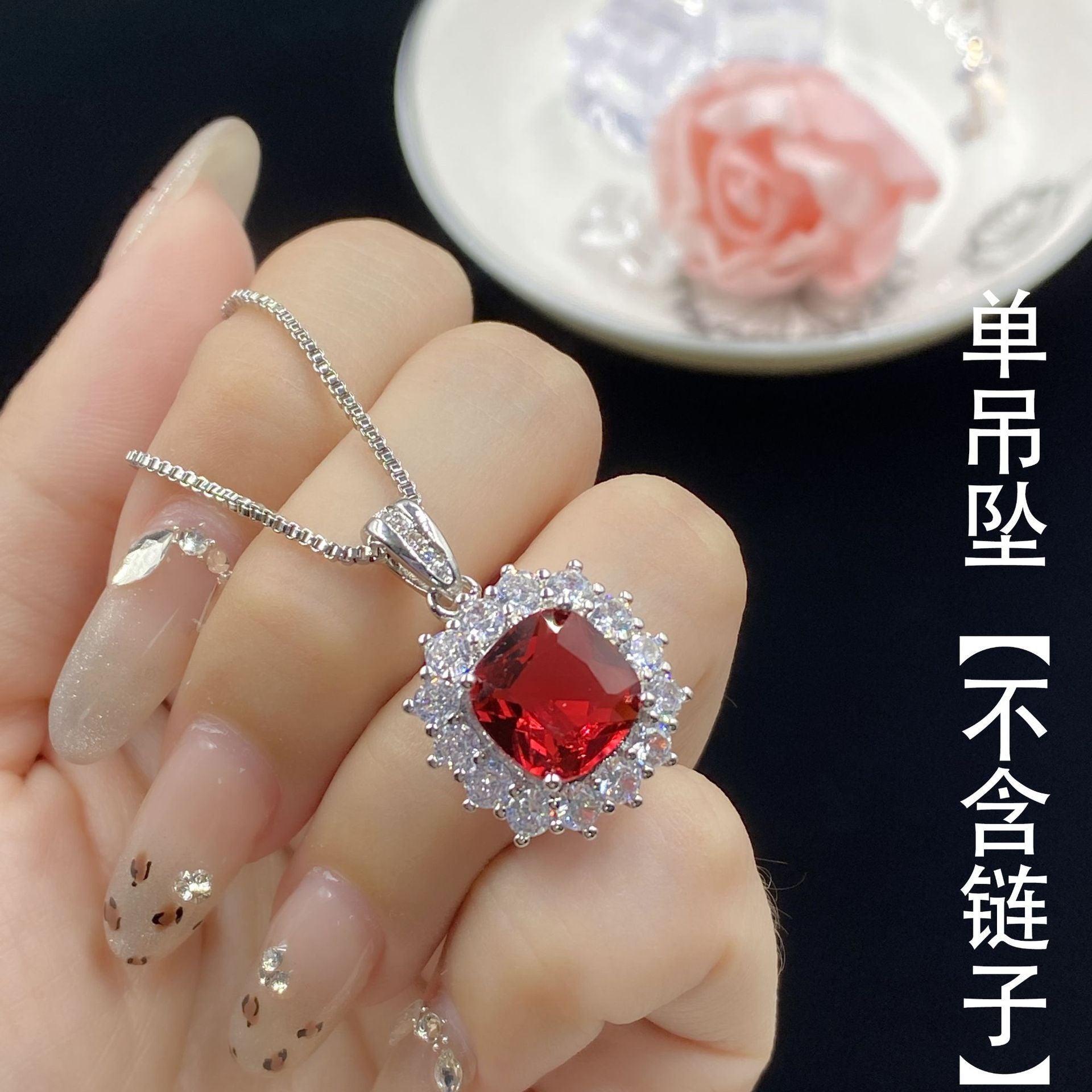Wholesale Simulated Red Tourmaline Open Ring for Women,  Main Square Fashion Stud Earrings Jewelry Set