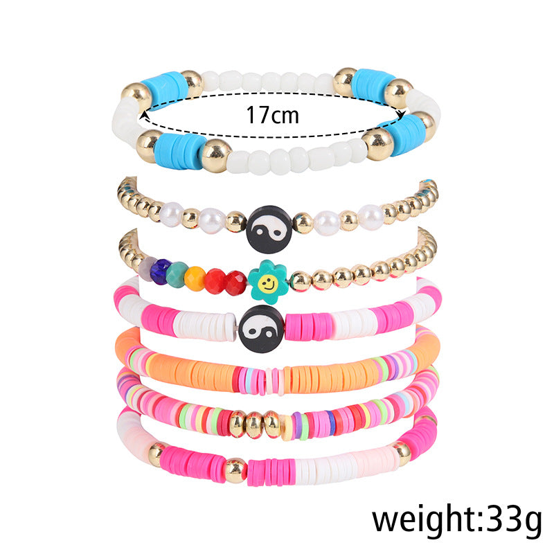 Wholesale  Vintage Elastic Thread Love Heart Smiley Face Soft Clay Bracelet Set