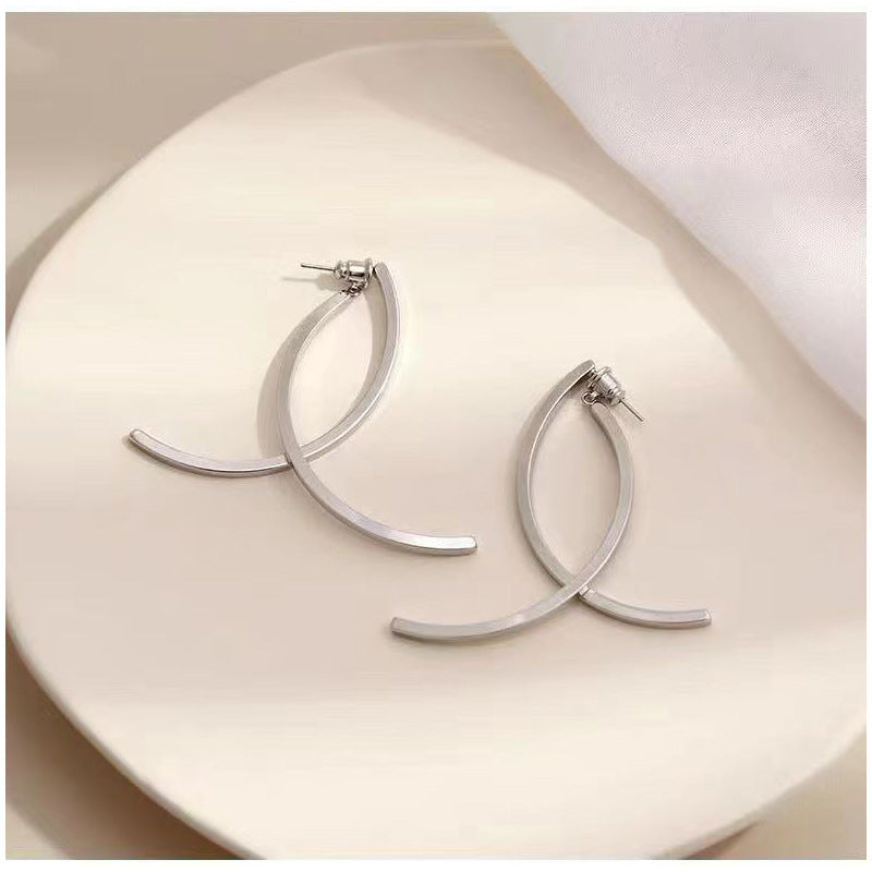 Wholesale  Cross Long Semi-circular Arc Earrings