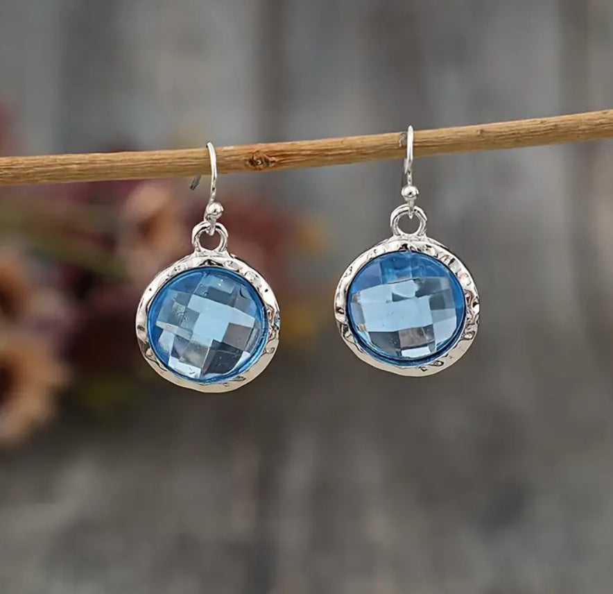 Wholesale  Crystal Round Sea Blue Simple Earrings