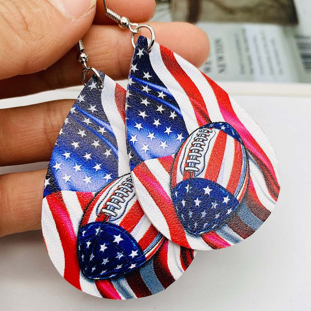 Wholesale American Independence Day Cross Football Leather Earrings ACC-ES-CY023