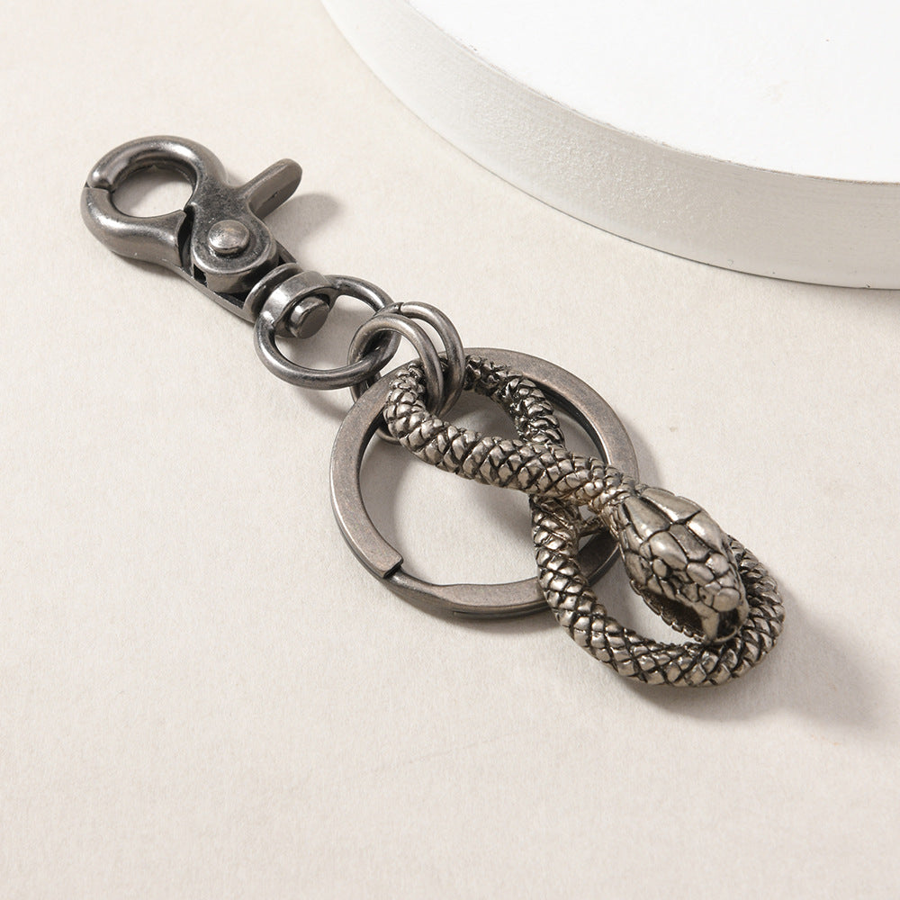 Wholesale Retro Creative Design Alloy Ancient Silver Plate Snake Metal Keychain