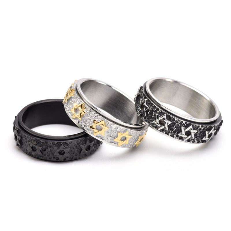 Anello stella a sei punte in acciaio al titanio all'ingrosso