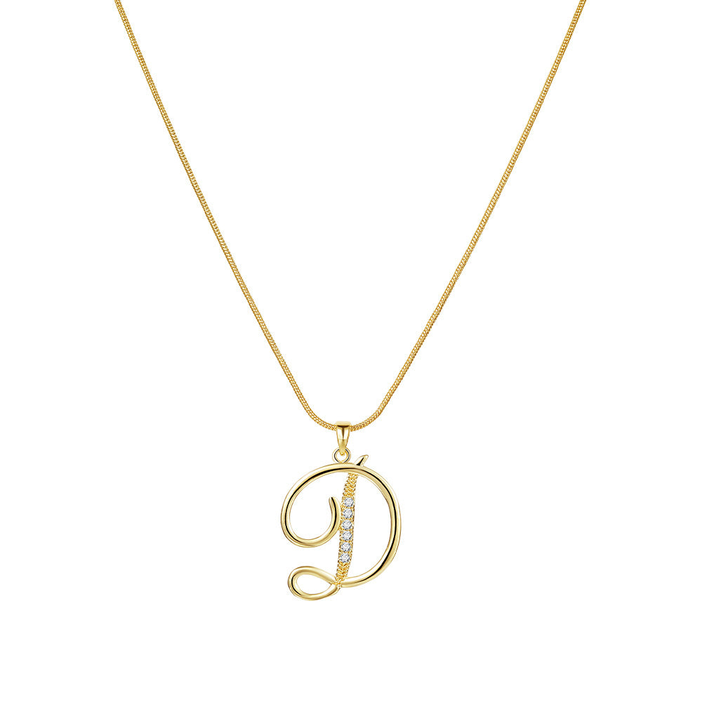 Wholesale 26 Letter Creative Simple Copper Zircon Snake Chain Gold Necklace