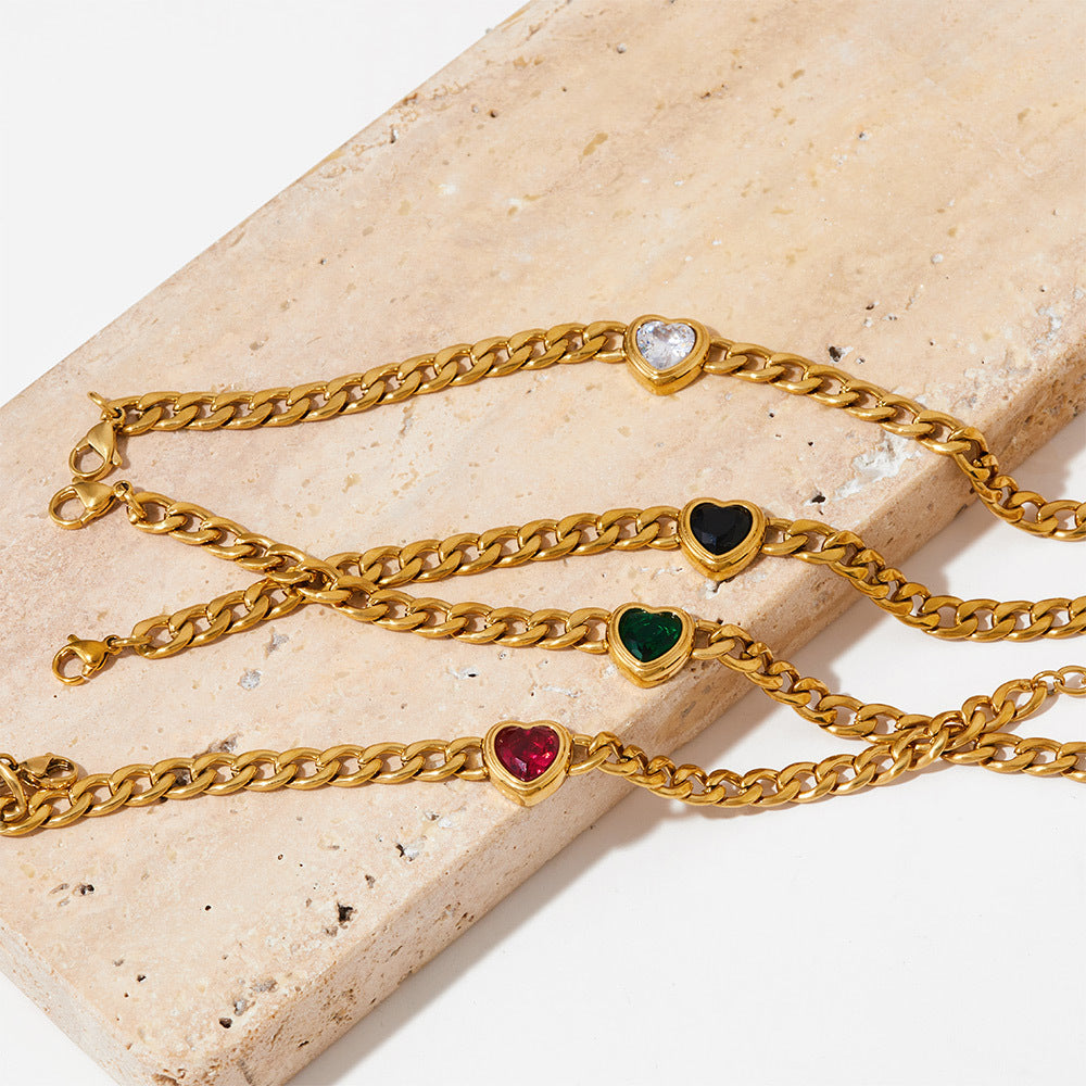 Wholesale Stainless steel heart-shaped zircon pendant necklace bracelet earrings jewelry suit