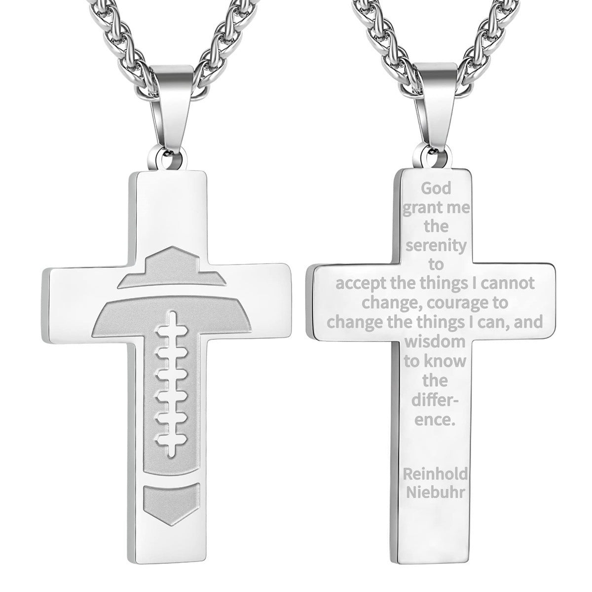 Wholesale American Football Stainless Steel Cross Bible Pendant Necklace