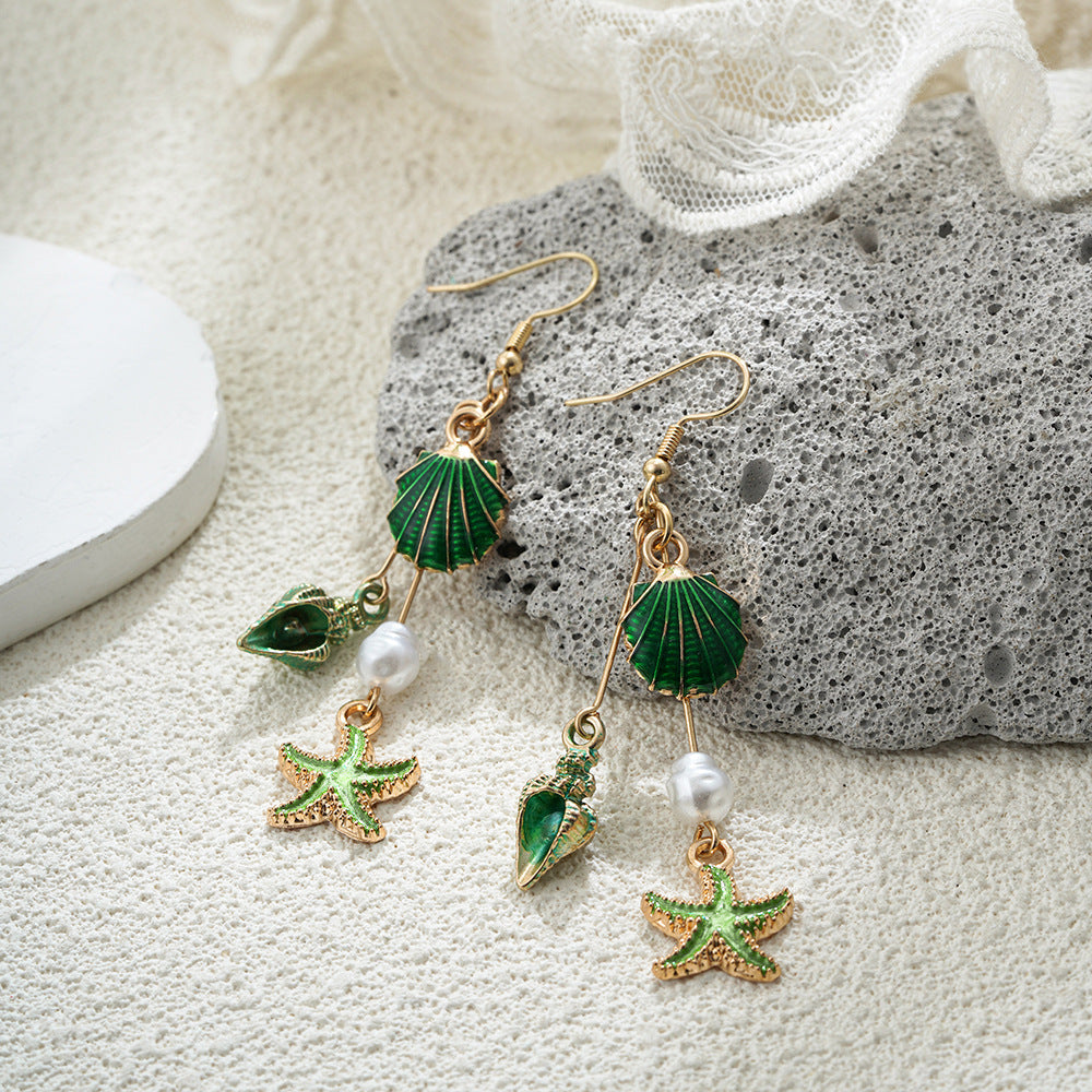 Wholesale 14K Gold Pearl Colored Shell Earrings Starfish Ear Hooks