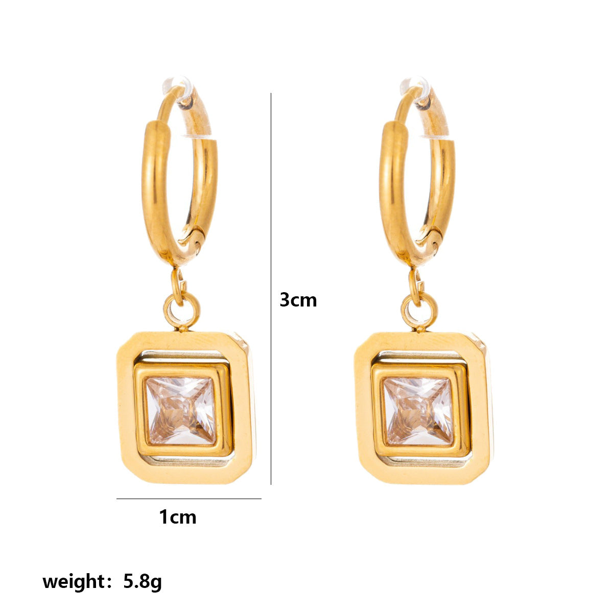Wholesale Trendy Geometric Zircon Square Earrings Stainless Steel Electroplated for Women Boutique Resale