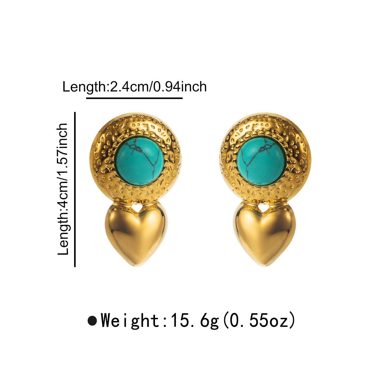 Wholesale stainless steel temperament round earrings personality high sense earrings creative geometric inlay turquoise earrings