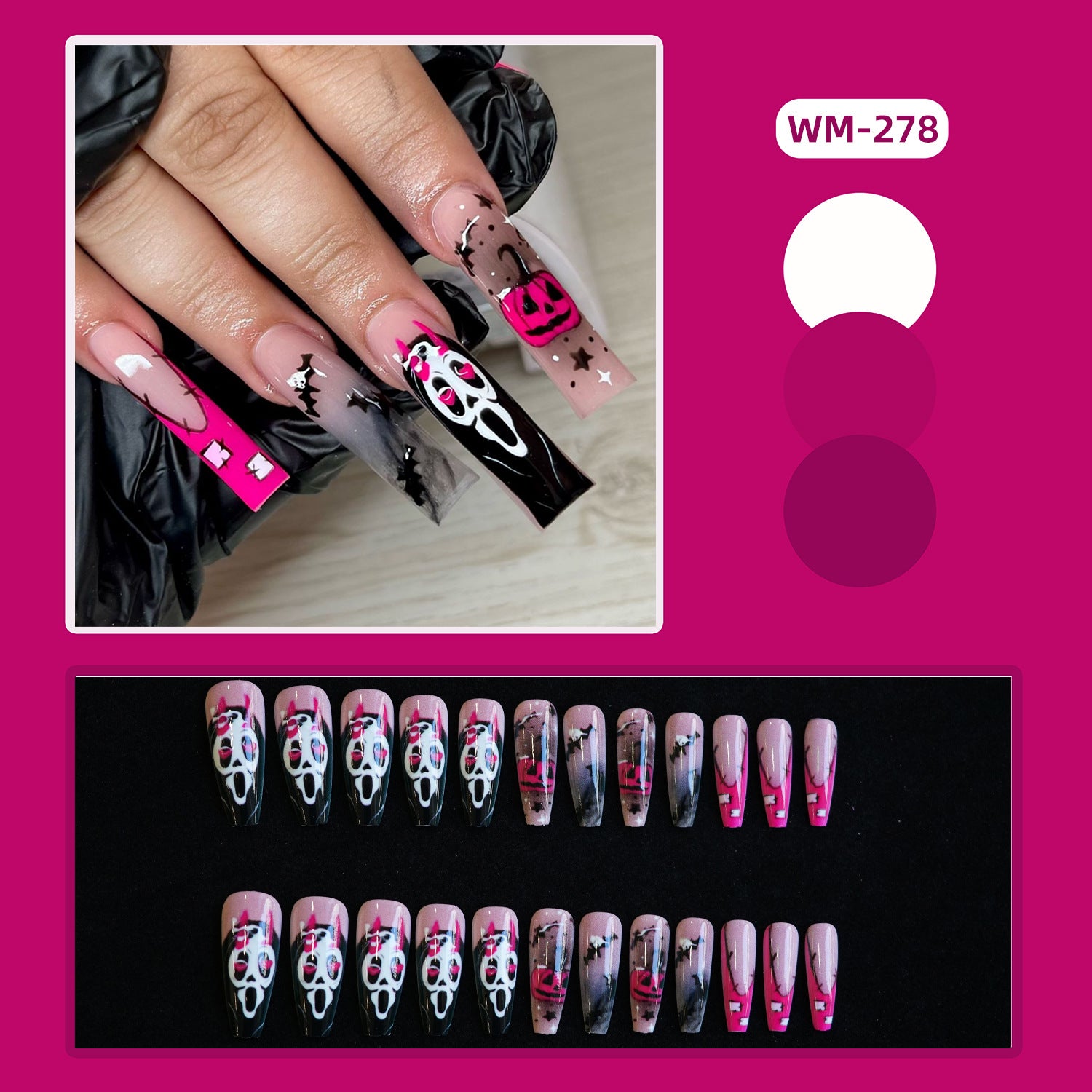 Wholesale 24 Pieces/ box  Rose Ghost Face Nails Kits Nail Stickers