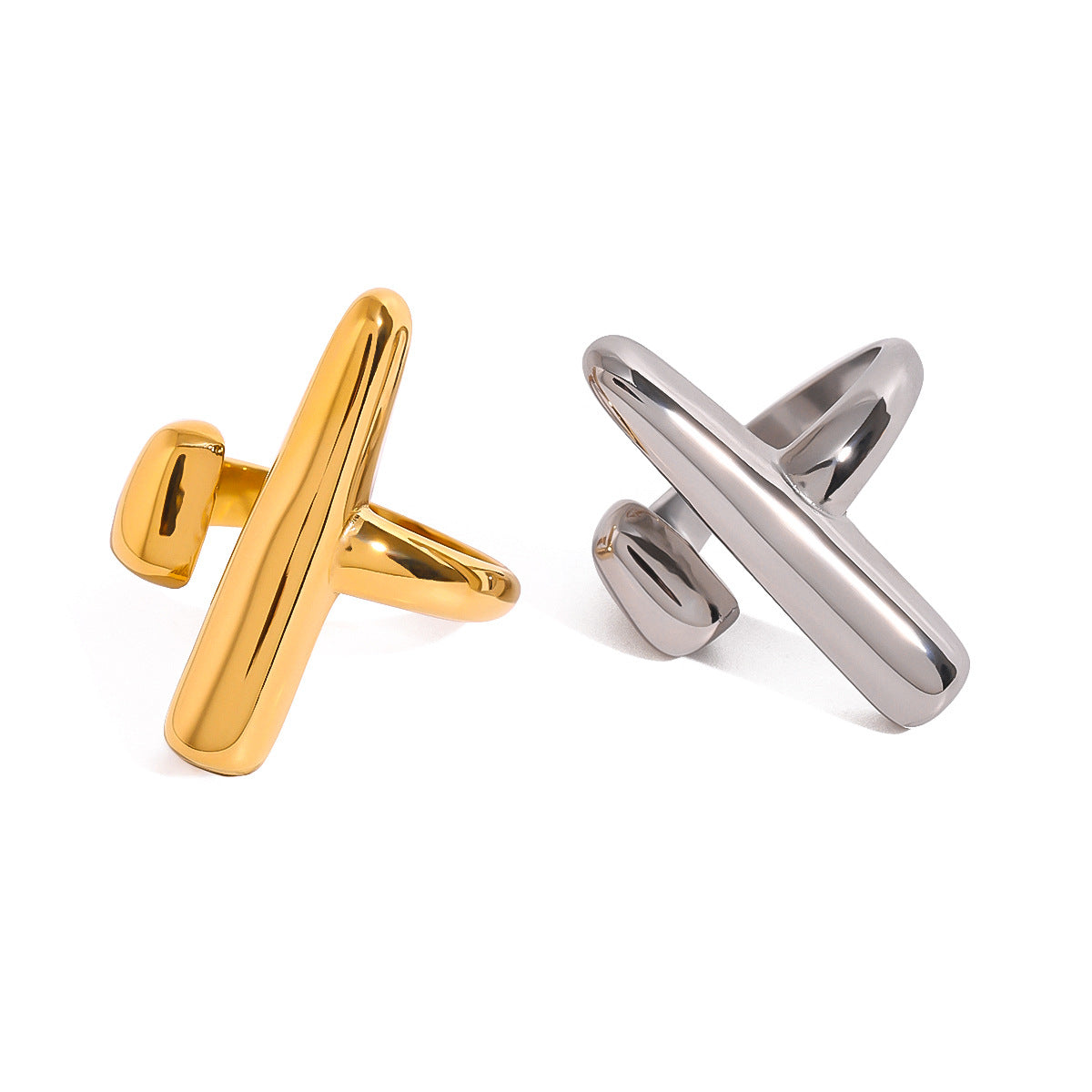 Wholesale  light luxury fashion 18k gold stainless steel geometric simple smooth opening ring