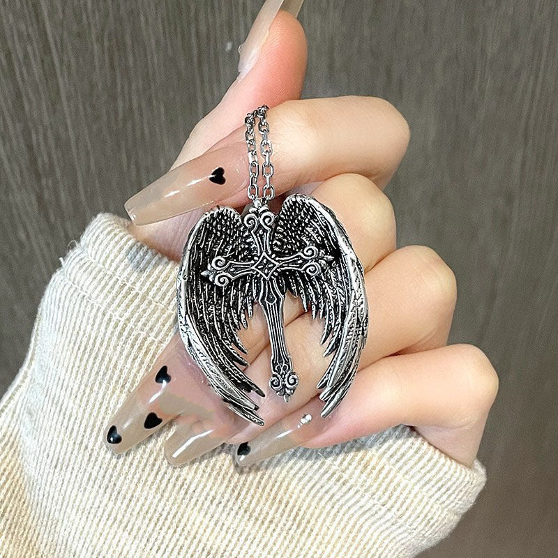 Wholesale  angel wings guardian cross personality punk retro chick cool necklace