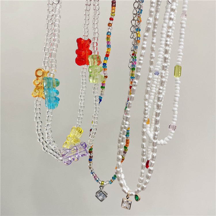 Wholesale  Retro Color Beaded Flower Necklace