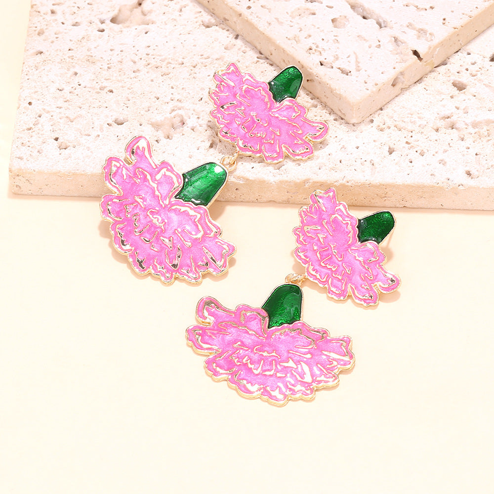 Wholesale Metal Oil Drop Carnation Pendant Earrings