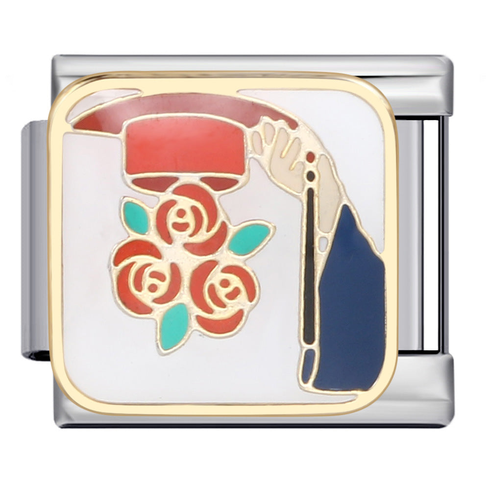 Wholesale Italian Charm Bracelet 9mm DIY Splicing Removable Gold Plated Oil Drop Cartoon Stainless Steel Composable Bracelet