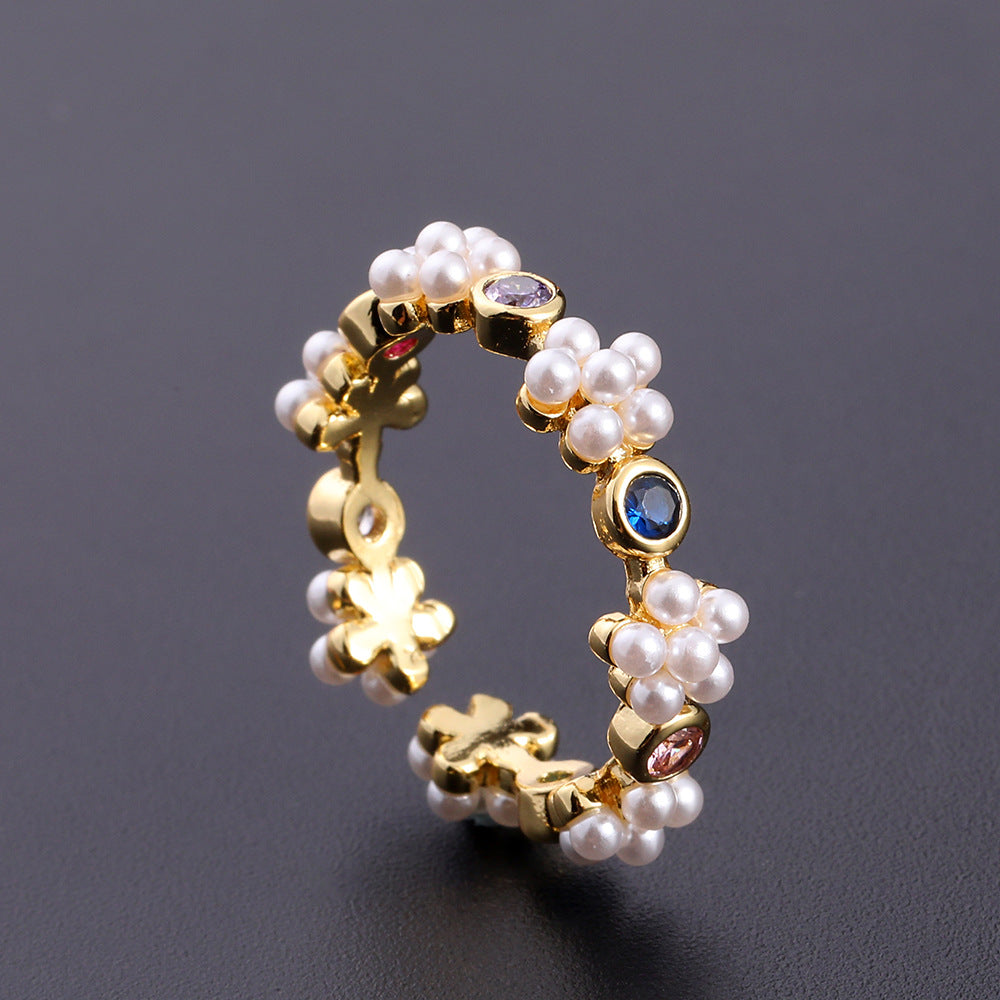 Wholesale European Fashion Sparkling Gold Plated Copper Zircon Open Ring Geometric Chic Jewelry Accessory Gift