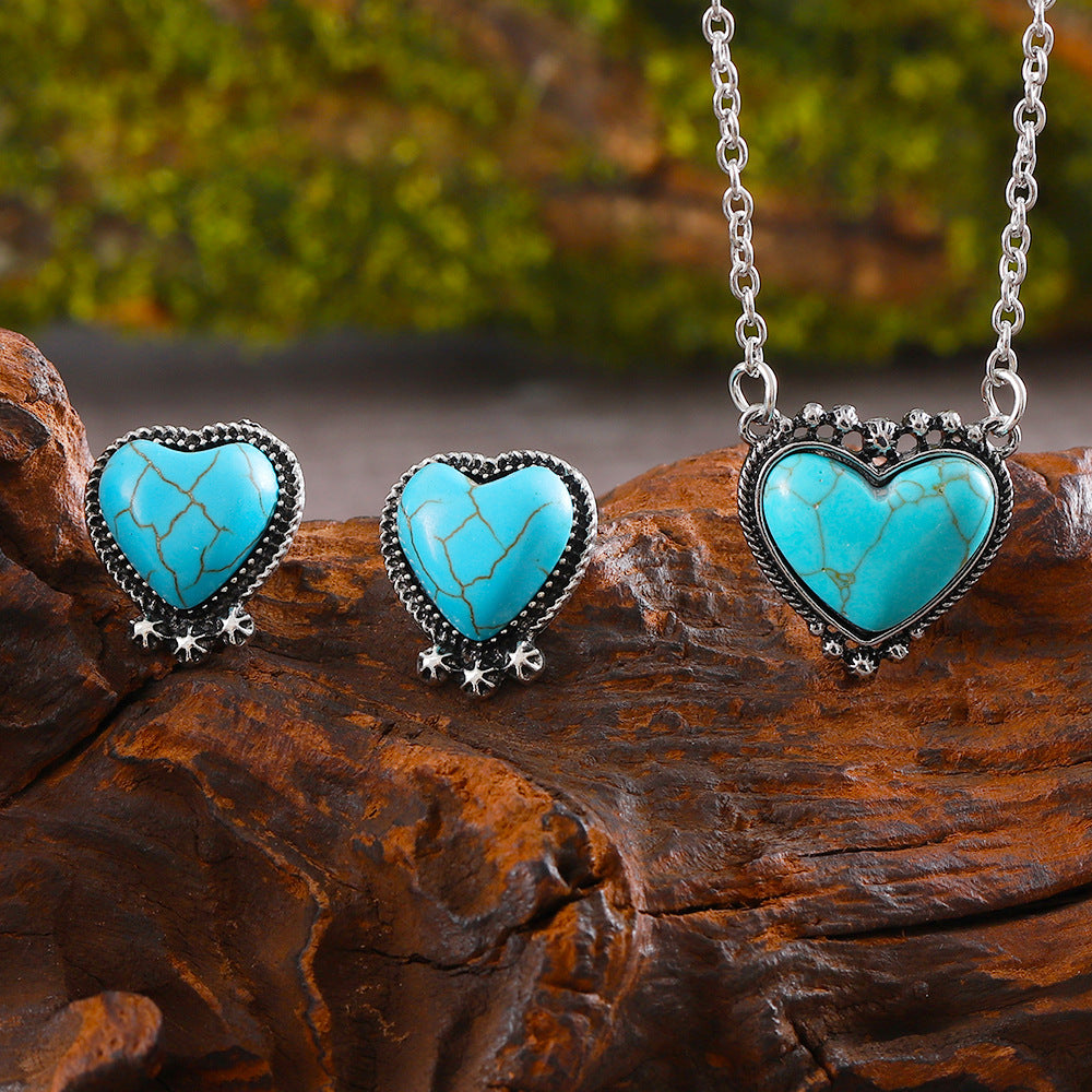 Wholesale Cactus Star Bull Head Heart Turquoise Earrings Necklace Set