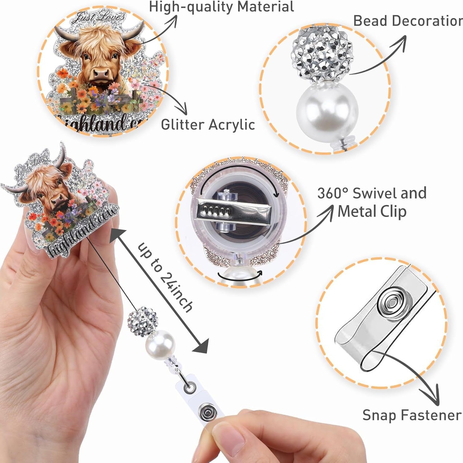 Wholesale 360° Rotatable Beaded Easy-pull Badge Reels Keychains ACC-KC-ChiHai022