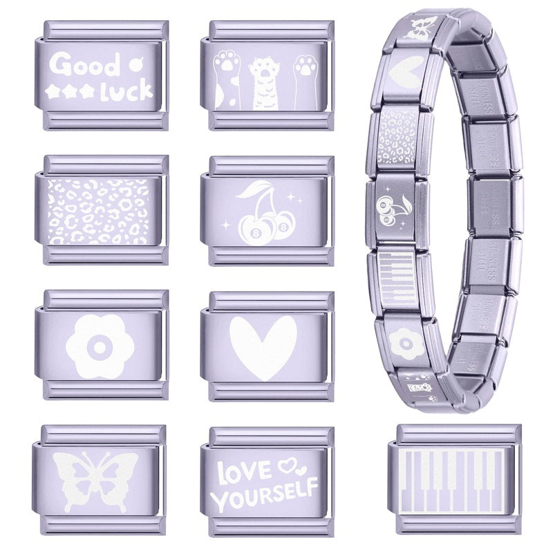 Wholesale Italian Charm Bracelet 9mm DIY Splicing Light Purple Series Stainless Steel Composable Bracelet