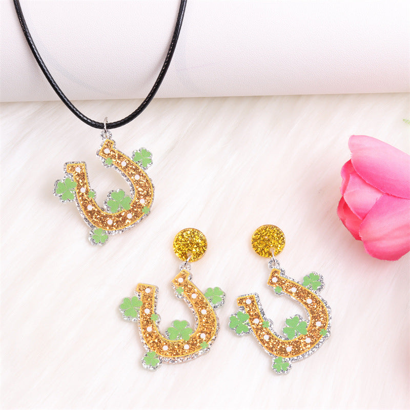 Wholesale St. Patrick's Day Flower Earrings Jewelry Set Acrylic Earrings