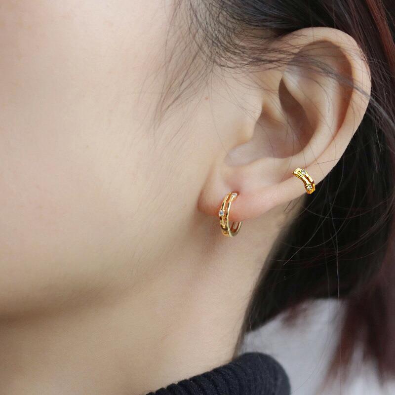 Wholesale Minimalist Double Layer Zircon Ear Studs Copper Electroplated Fashion Accessory for Boutique Resale