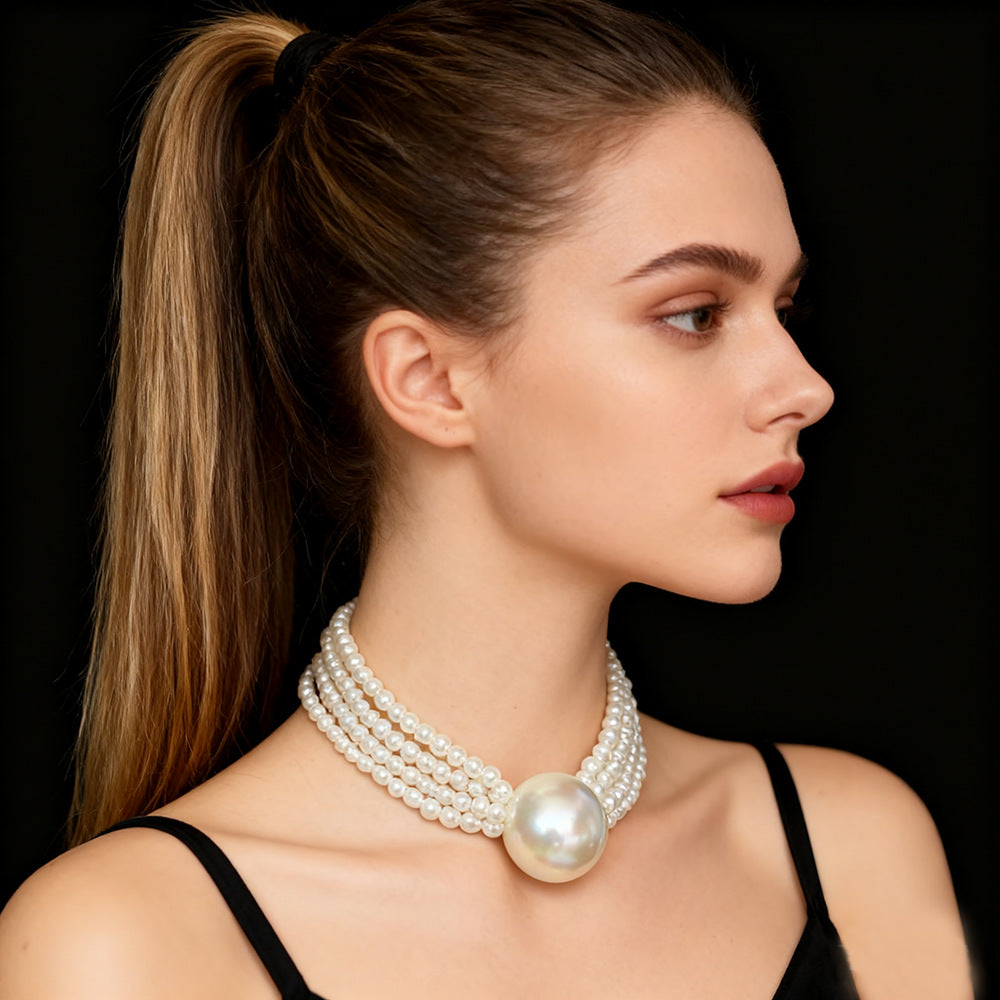 Wholesale Imitation Pearl Layering Choker Necklace White Large Bead Trendy Boutique Resale Jewelry Accessory