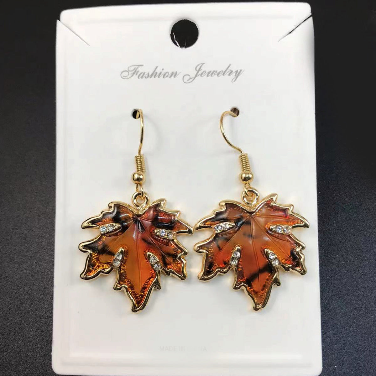 Wholesale vintage elegant orange maple leaf shape earrings