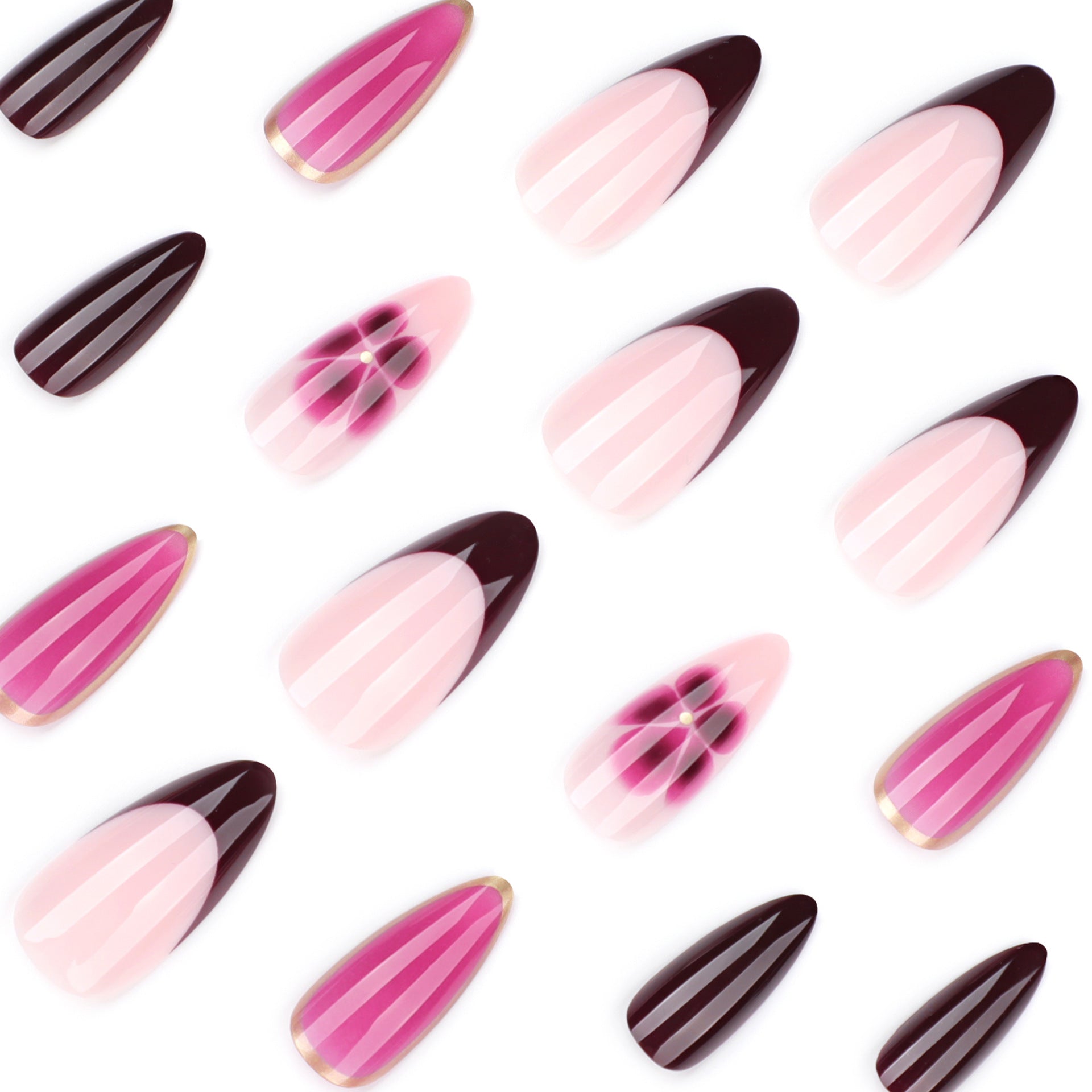 Wholesale 24 Pieces/box Red Rose Series Petals Flowers Nails Kits Nail Stickers