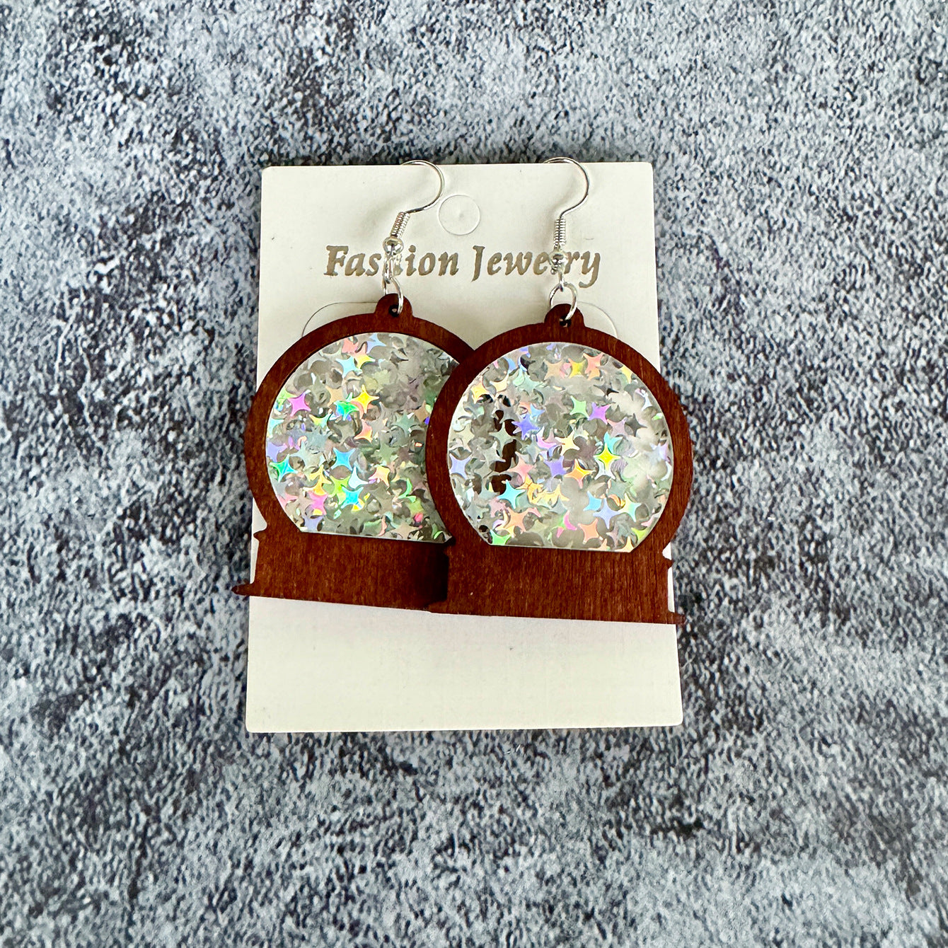 Wholesale  winter Christmas earrings acrylic inlaid wood glass ball  earrings