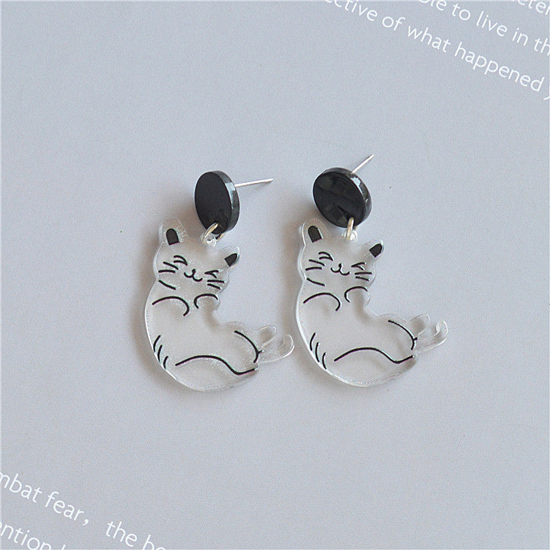 Wholesale Cartoon Black and White Cat Acrylic Stud Earrings ACC-ES-XN015