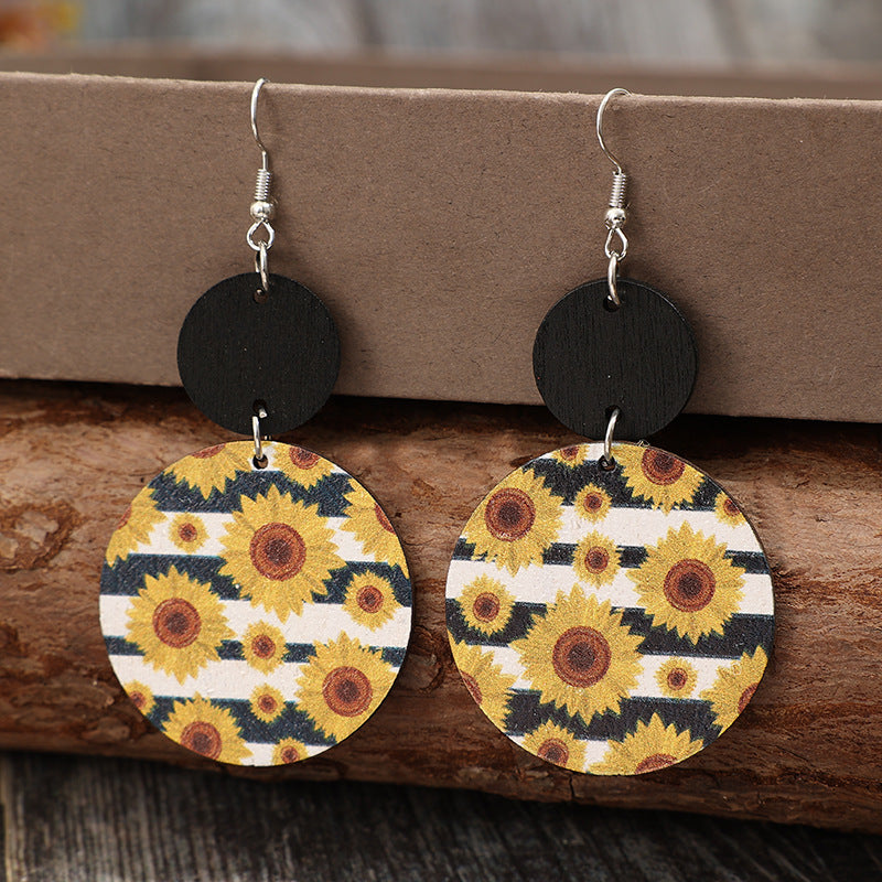 Wholesale Bohemian Retro Round Sunflower Flower Earrings