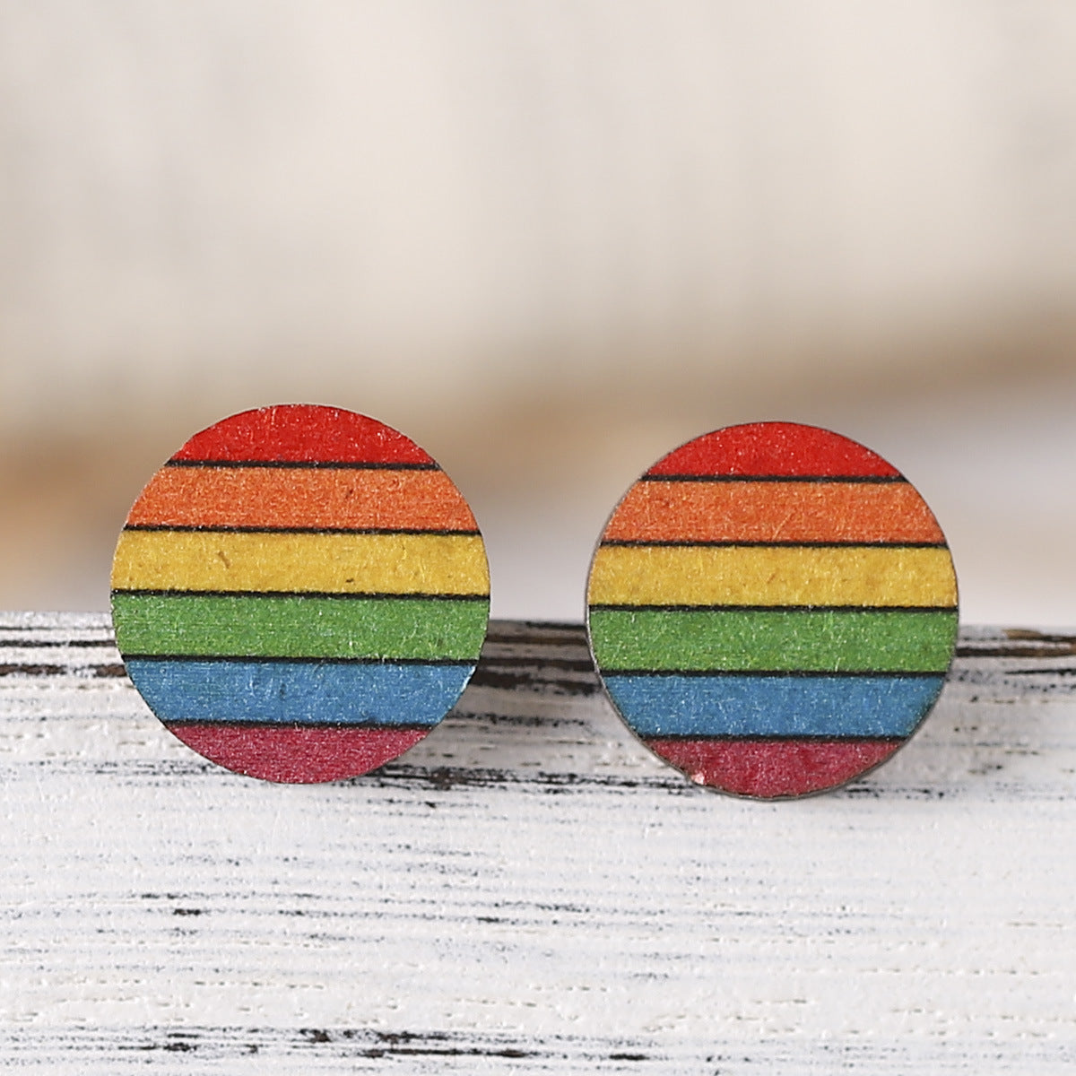 Wholesale Rainbow Heart Star Flag Wood Earrings ACC-ES-ChuLian050