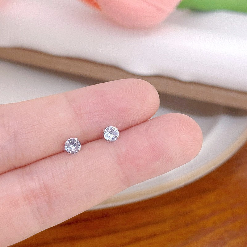 Wholesale Mini Zircon Earrings Silver Needle 925 Earrings Round Square Four-claw Earrings ACC-ES-ZhiShifang006