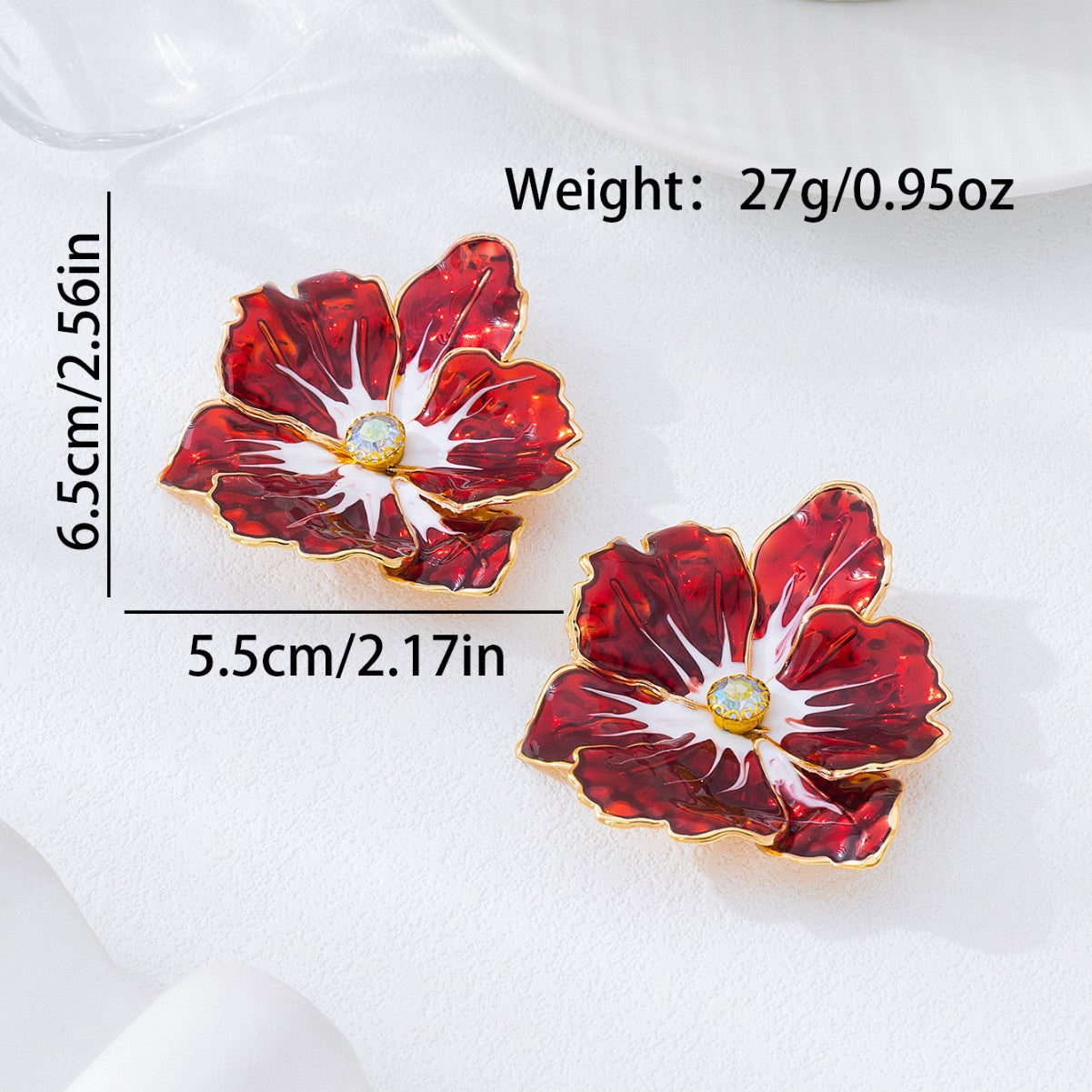 Wholesale Trendy Red Flower Stud Earrings Electroplated Alloy Party Jewelry Accessory For Women