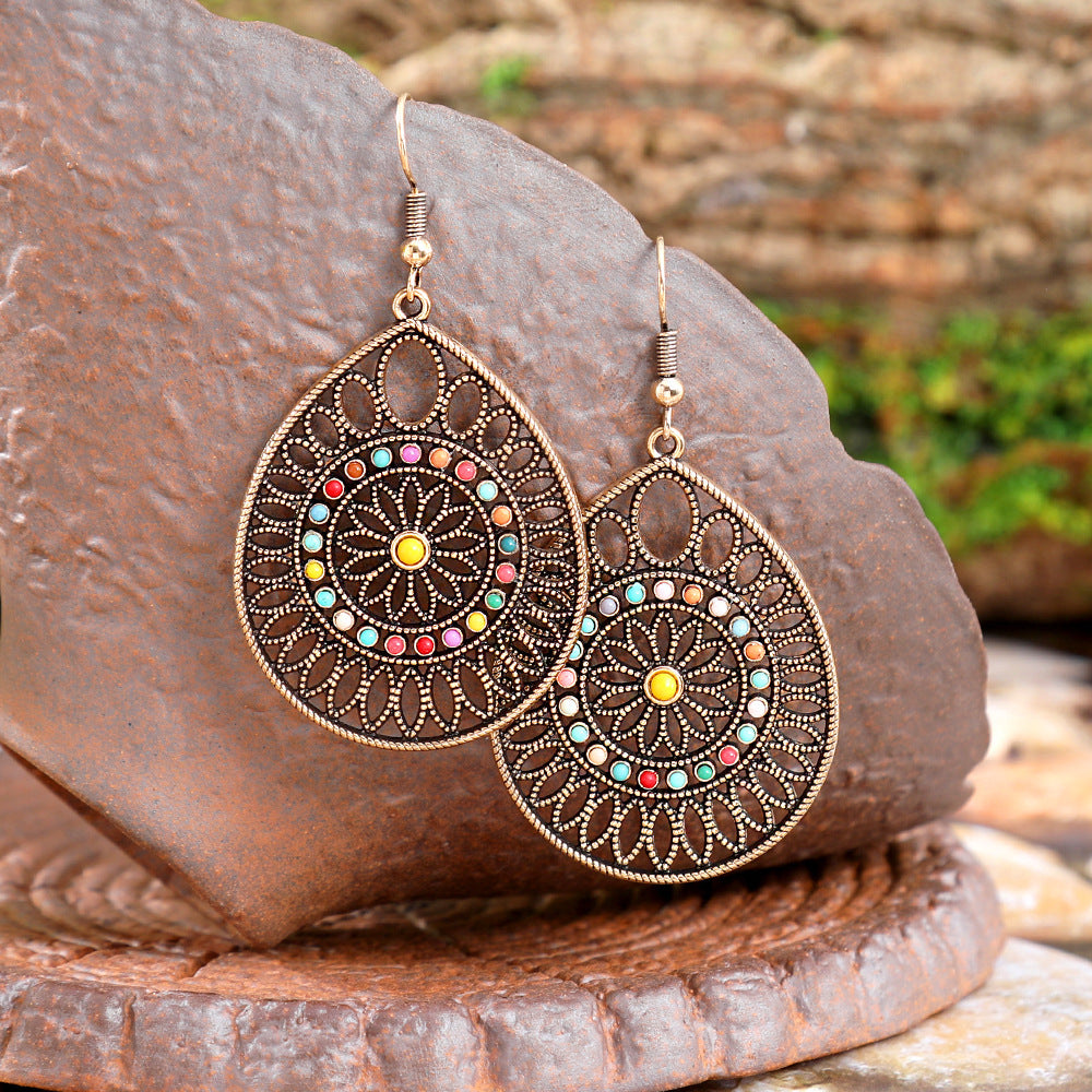Wholesale Bohemian Fan Earrings Colorful Beads Alloy Jewelry Accessory