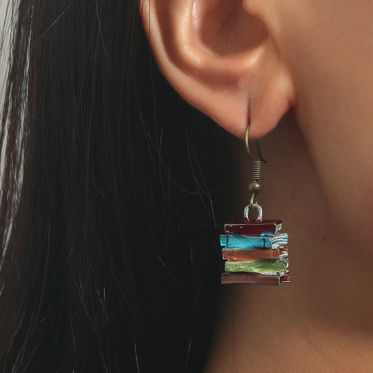 Wholesale retro library a pile of book earrings