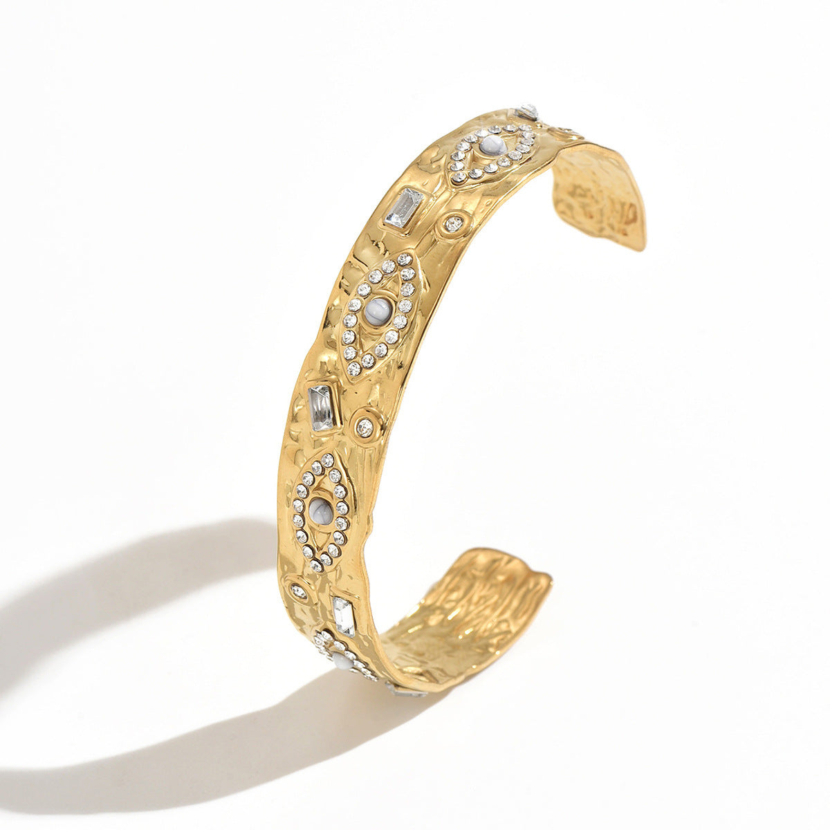 Wholesale Geometric Rhinestone Stainless Steel Adjustable Open Bangle Bracelet Fashion Jewelry Accessory
