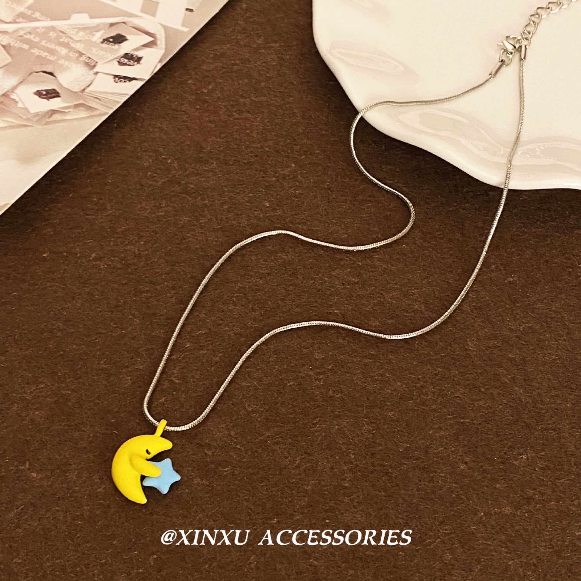 Wholesale Cute Yellow Moon Necklace