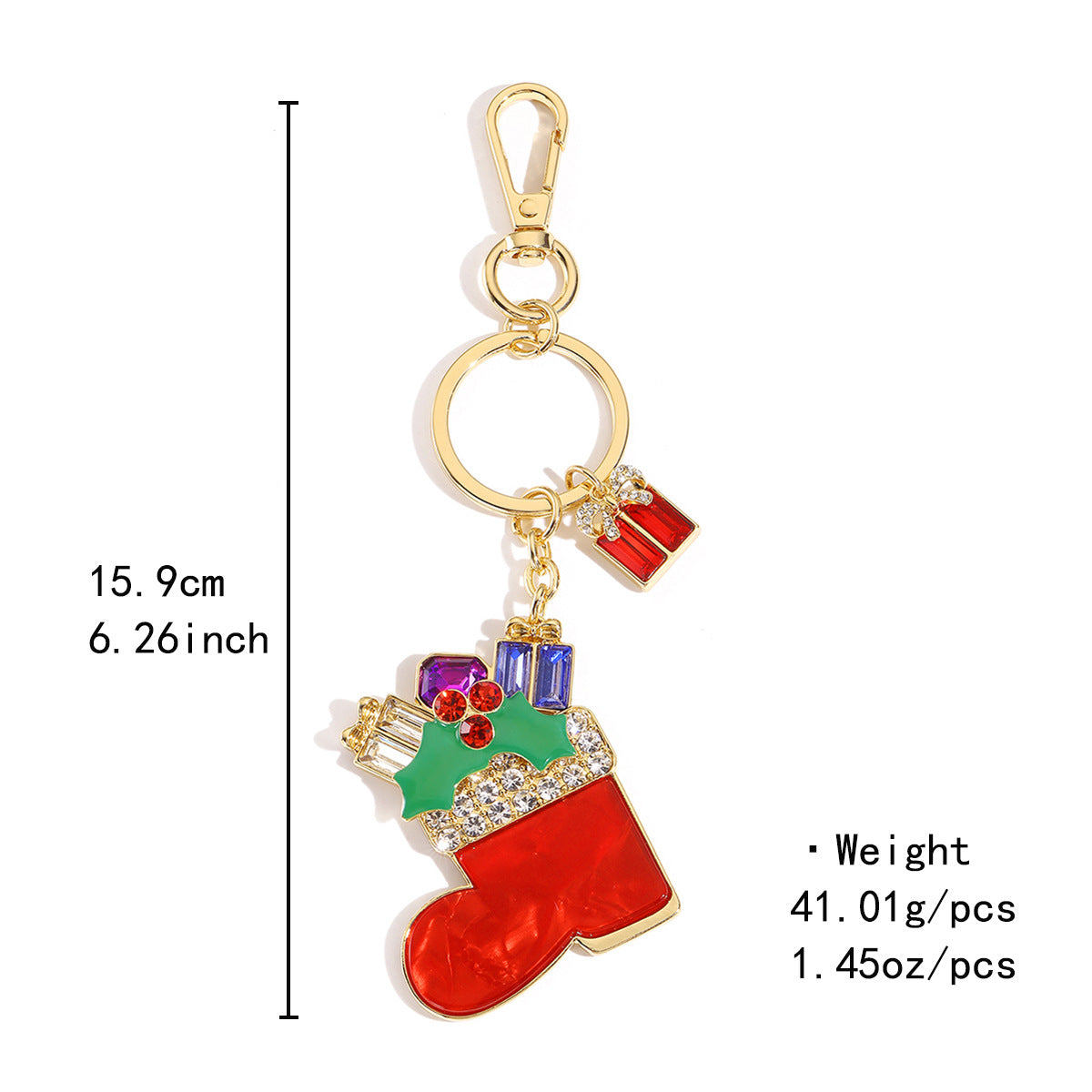 Wholesale Trendy Christmas Tree Socks Keychain Acetate Rhinestone Bag Charm Gift Decoration