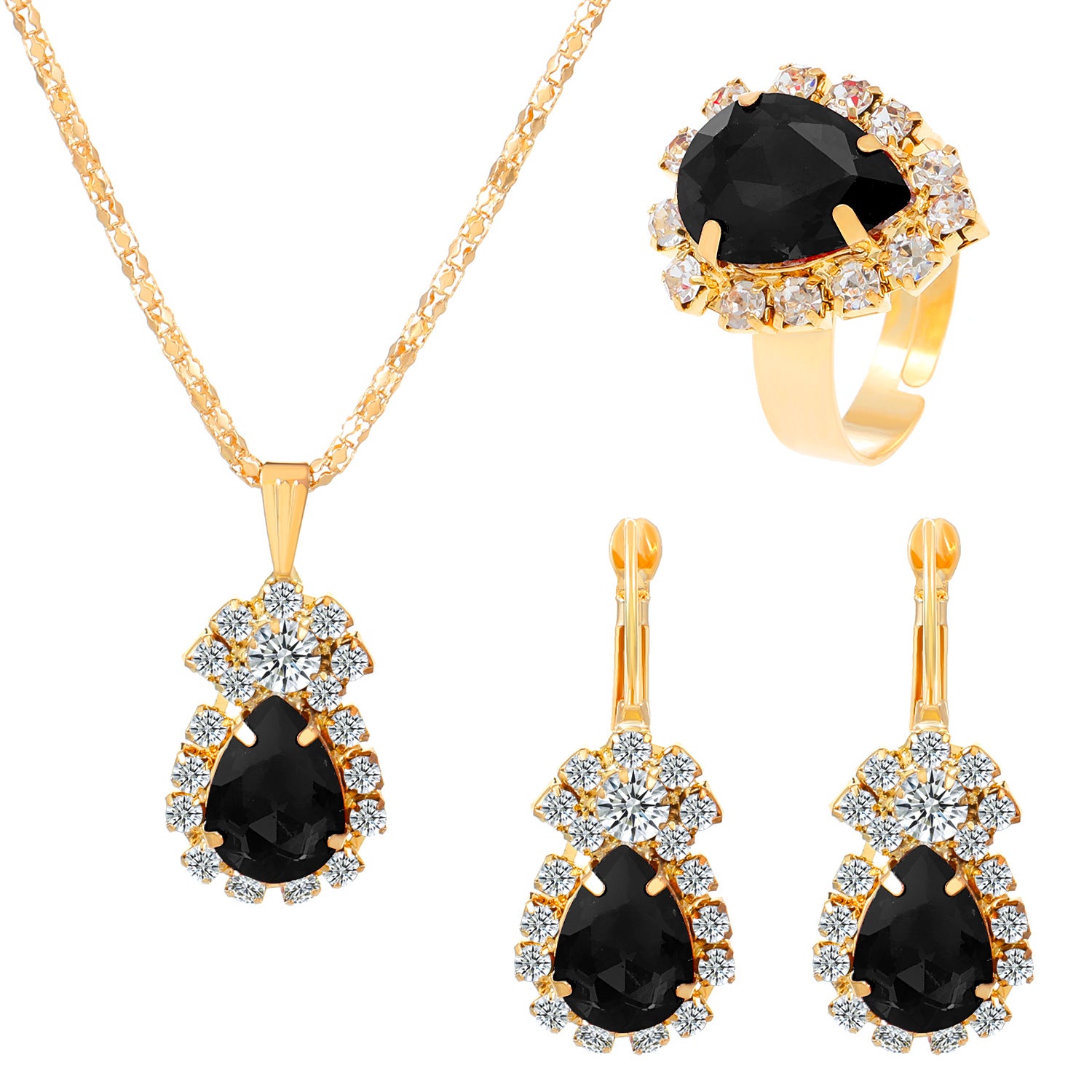 Wholesale Colorful rhinestone necklace earrings and ring set