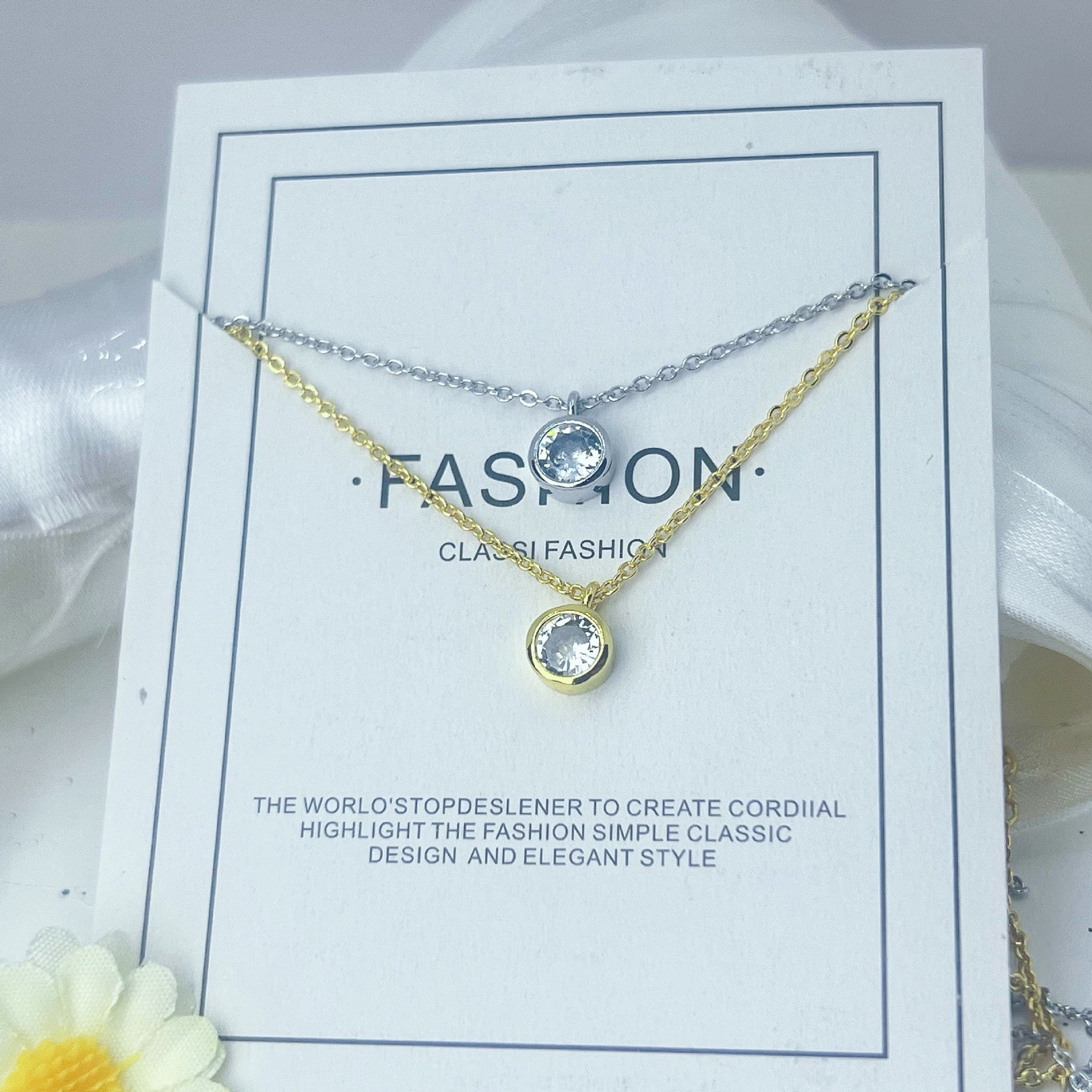 Wholesale Korean Style Minimalist Goldtone Single Stone Collarbone Necklace Fashion Layering Accessory For Women