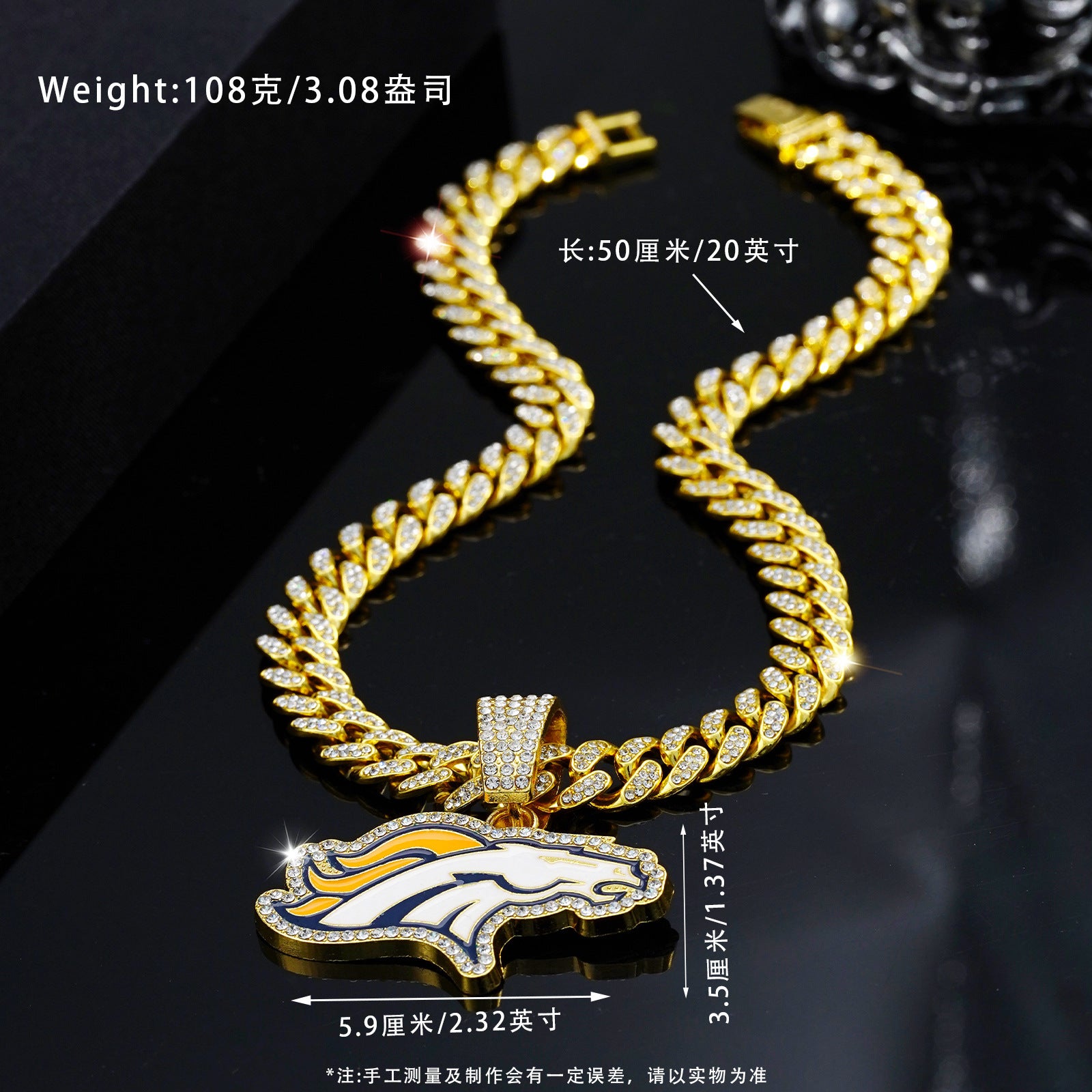 Wholesale Punk hip-hop Cuban chain full diamond animal wolf team pendant necklace