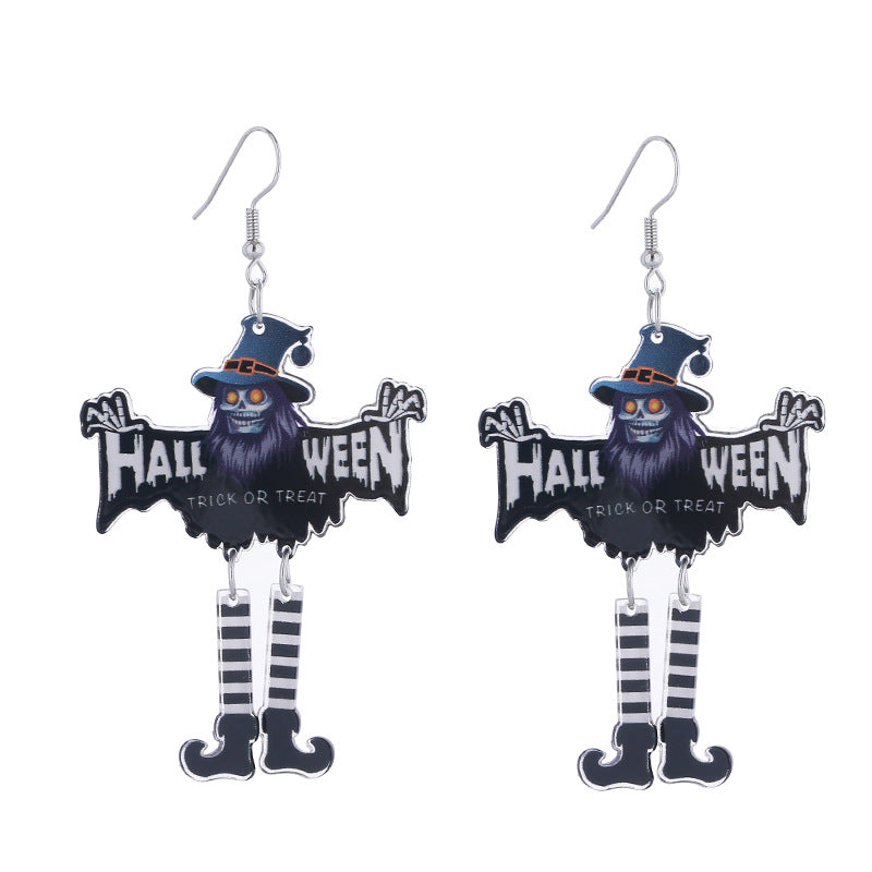 Wholesale  Earrings Acrylic Double-Sided Long-Legged Witch Pumpkin  Earrings